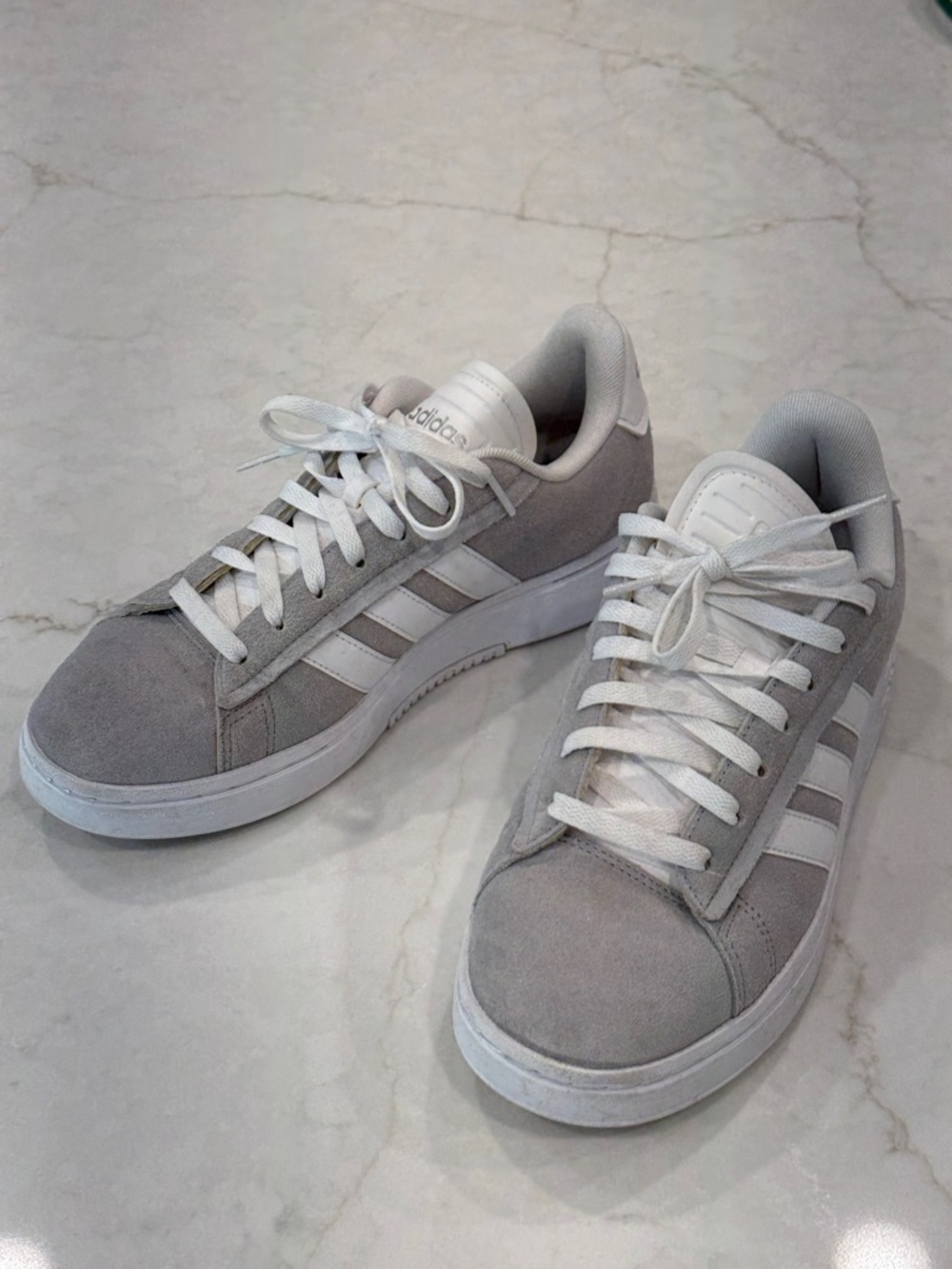 adidas Light Gray and White Suede Low-Top Sneakers - Womens Size 10